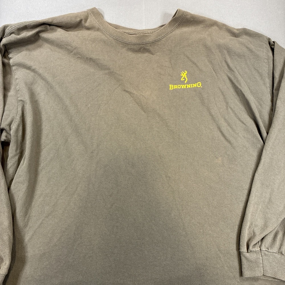 Browning Brown Gray Long Sleeve T-Shirt Men's 3XL Logo 100% Cotton
